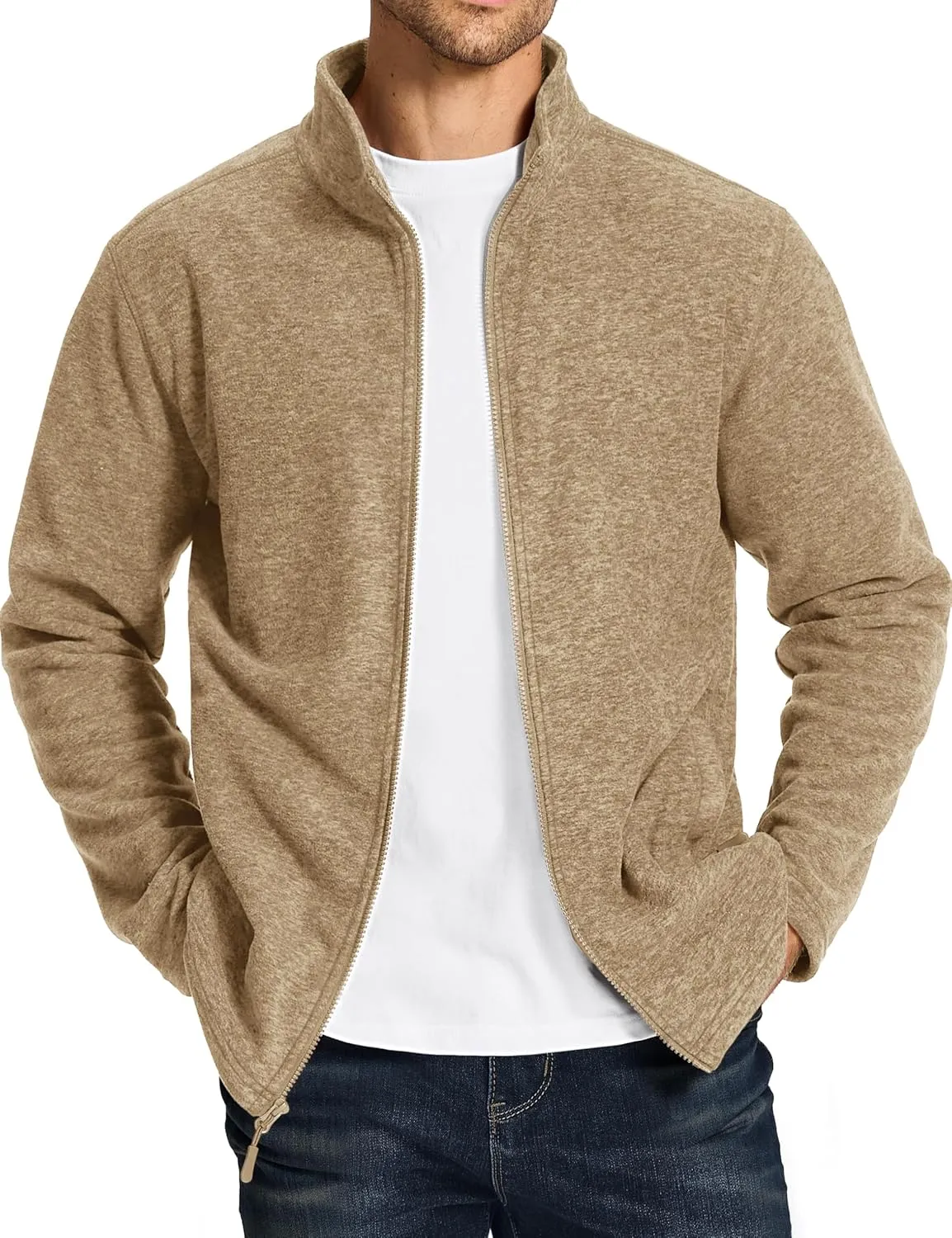 TACVASEN Men's Fleece Jackets Full Zip Lightweight Jacket Casual Soft Warm Coats with Pockets