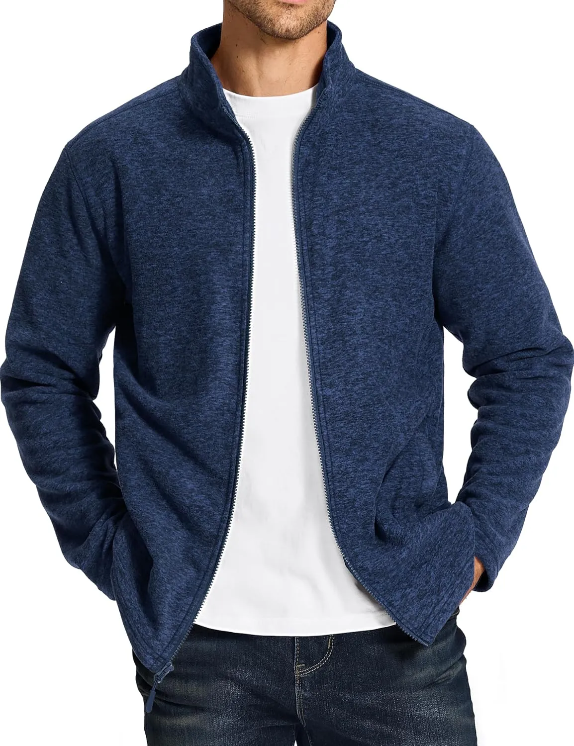 TACVASEN Men's Fleece Jackets Full Zip Lightweight Jacket Casual Soft Warm Coats with Pockets
