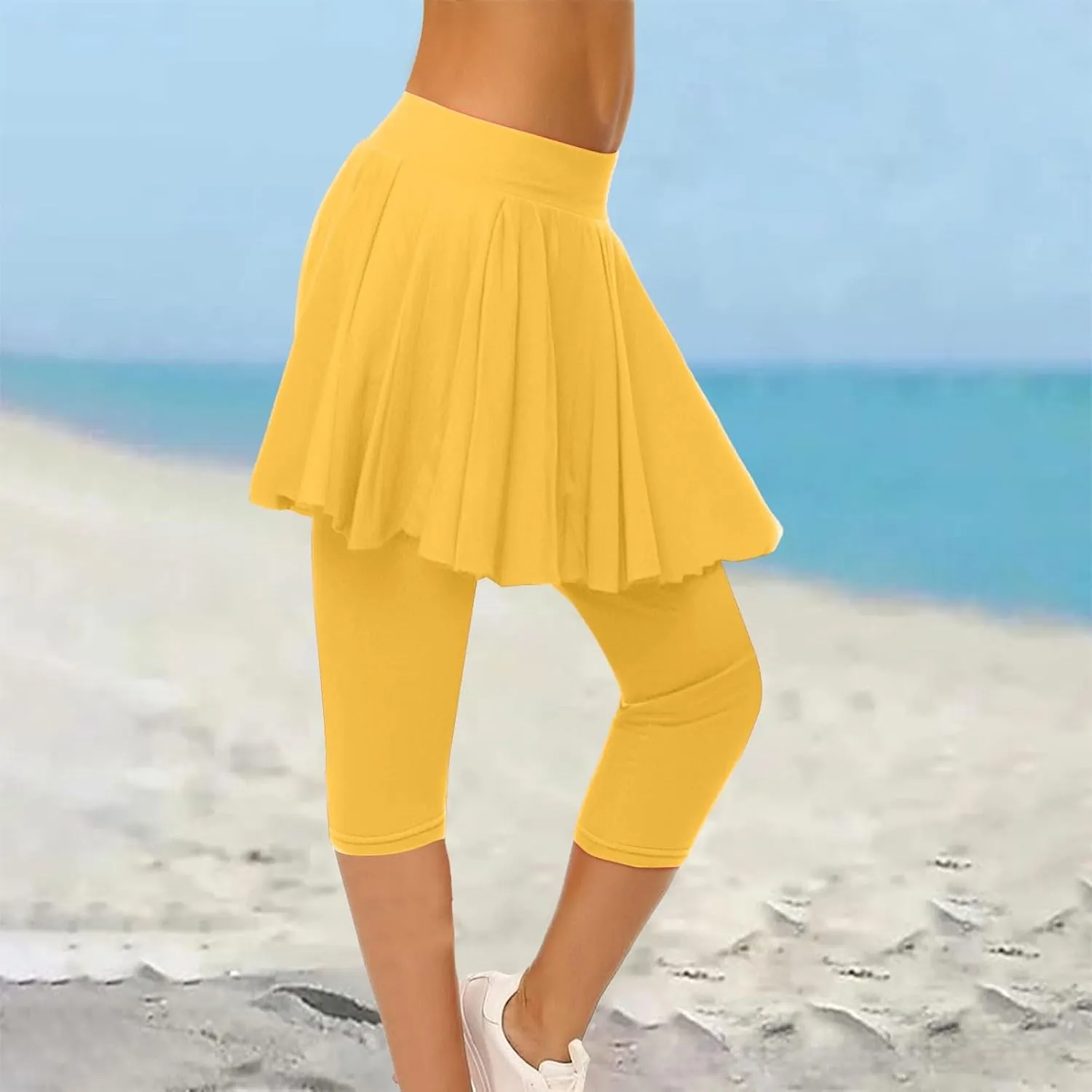Tennis Skirted Leggings for Women Yoga Athletic Tummy Control Skort Golf Pickleball Capri Leggings with Ruffle Skirt