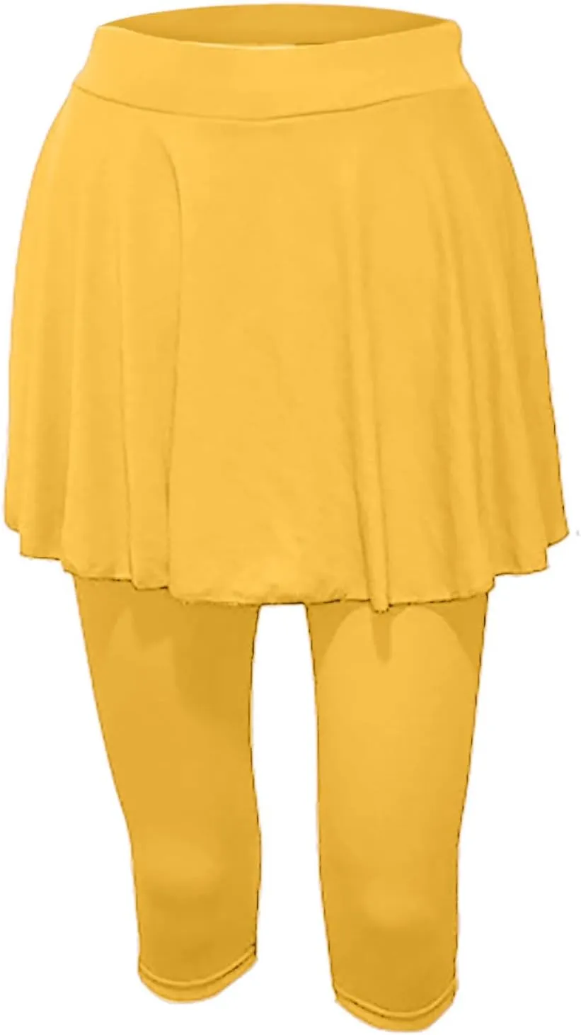 Tennis Skirted Leggings for Women Yoga Athletic Tummy Control Skort Golf Pickleball Capri Leggings with Ruffle Skirt