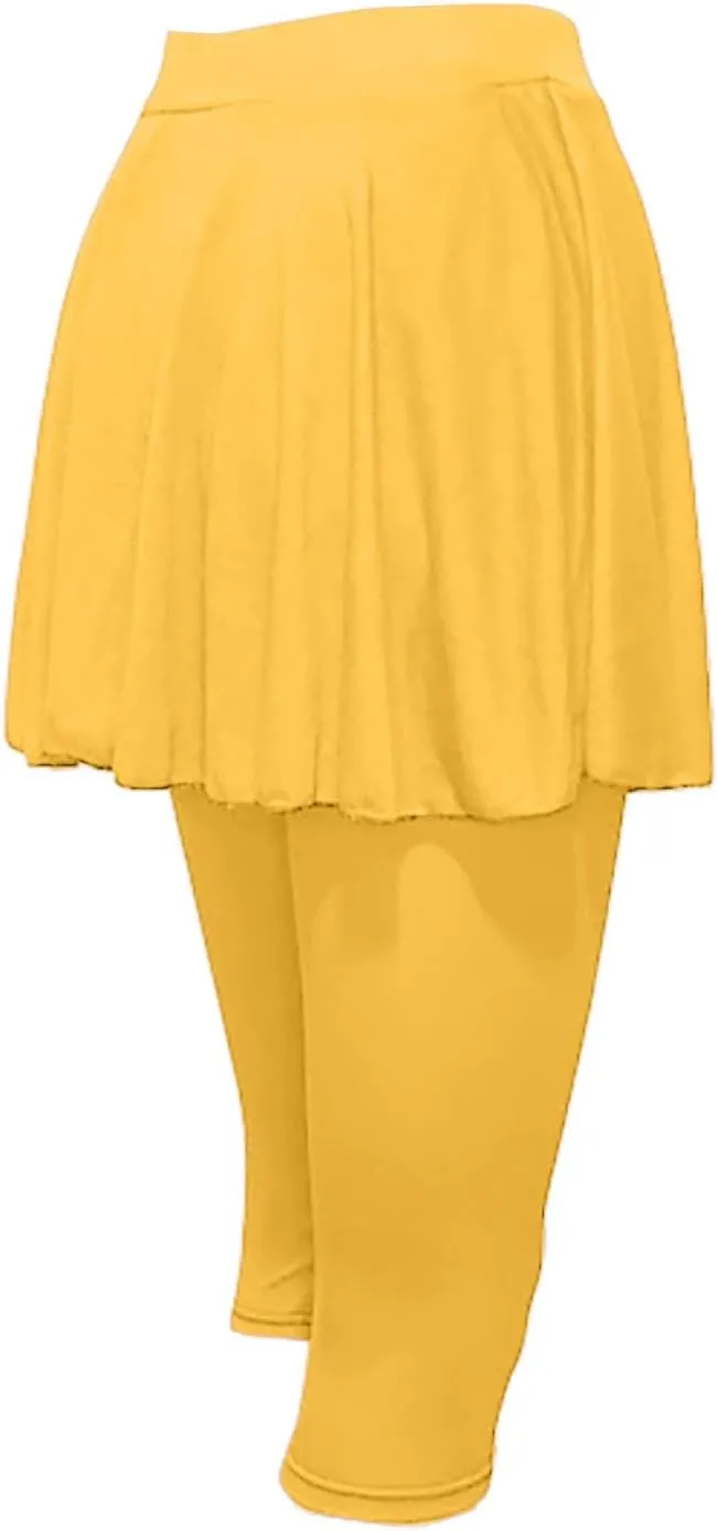 Tennis Skirted Leggings for Women Yoga Athletic Tummy Control Skort Golf Pickleball Capri Leggings with Ruffle Skirt