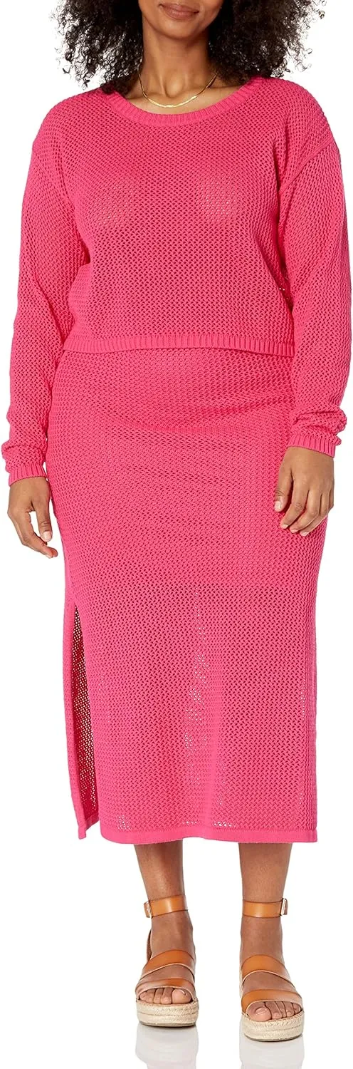 The Drop Women's Asher Long Sleeve Cropped Crochet Top