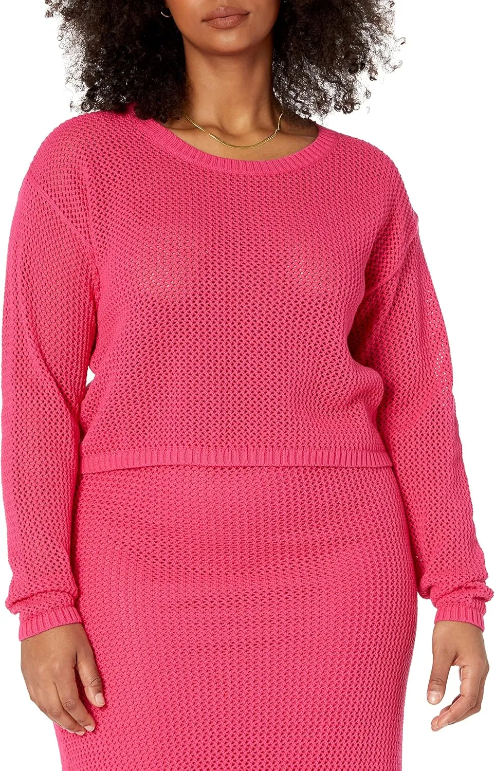 The Drop Women's Asher Long Sleeve Cropped Crochet Top