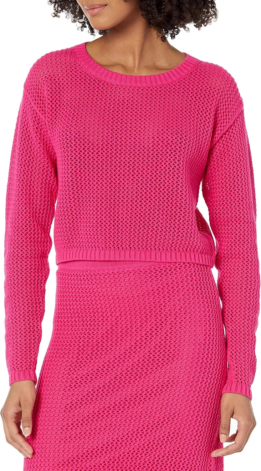 The Drop Women's Asher Long Sleeve Cropped Crochet Top