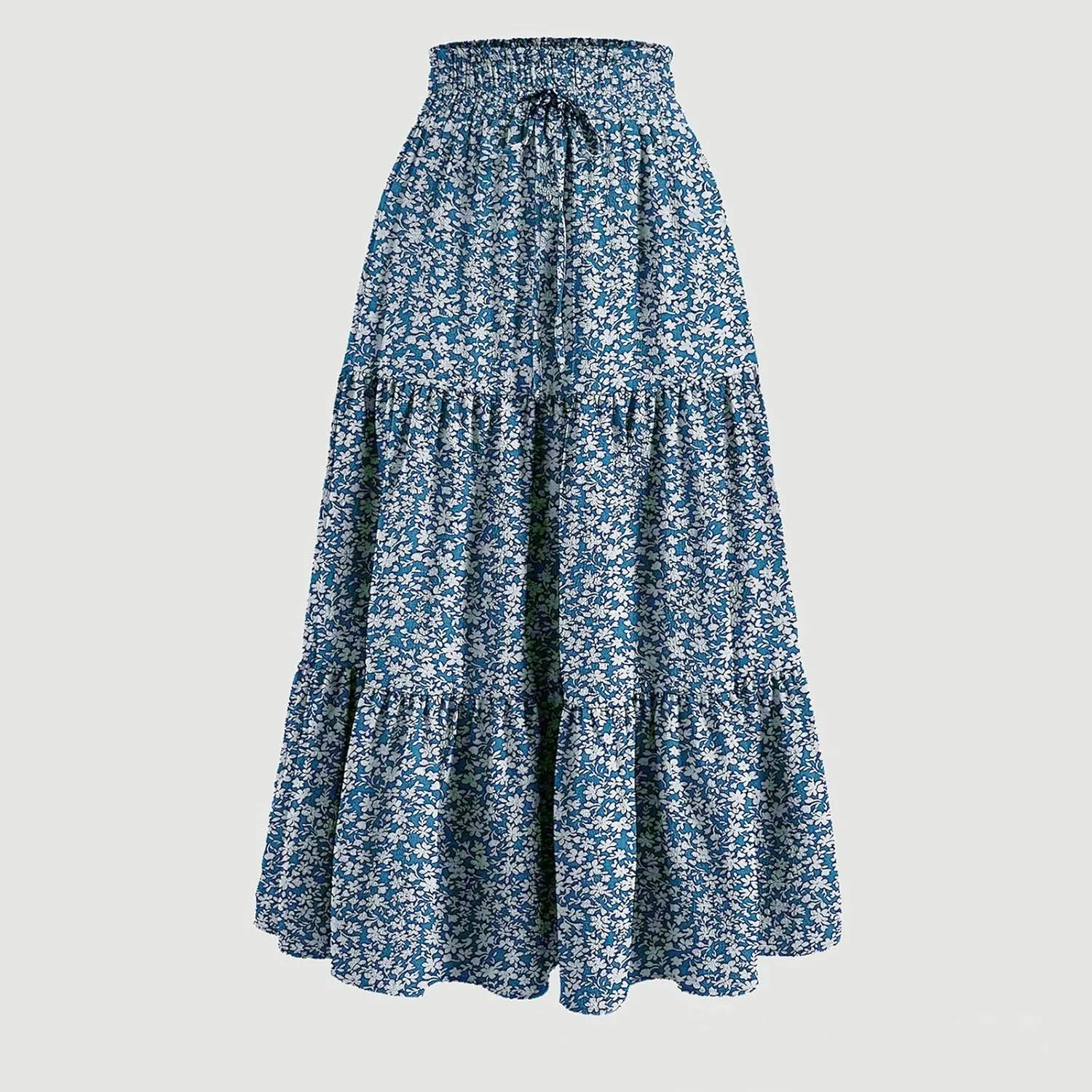 Tiered Floral Maxi Skirts for Women Trendy Elastic High Waisted Flowy Long Skirt Summer Boho Beach A Line Skirt