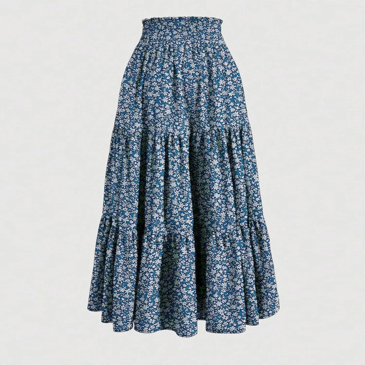 Tiered Floral Maxi Skirts for Women Trendy Elastic High Waisted Flowy Long Skirt Summer Boho Beach A Line Skirt