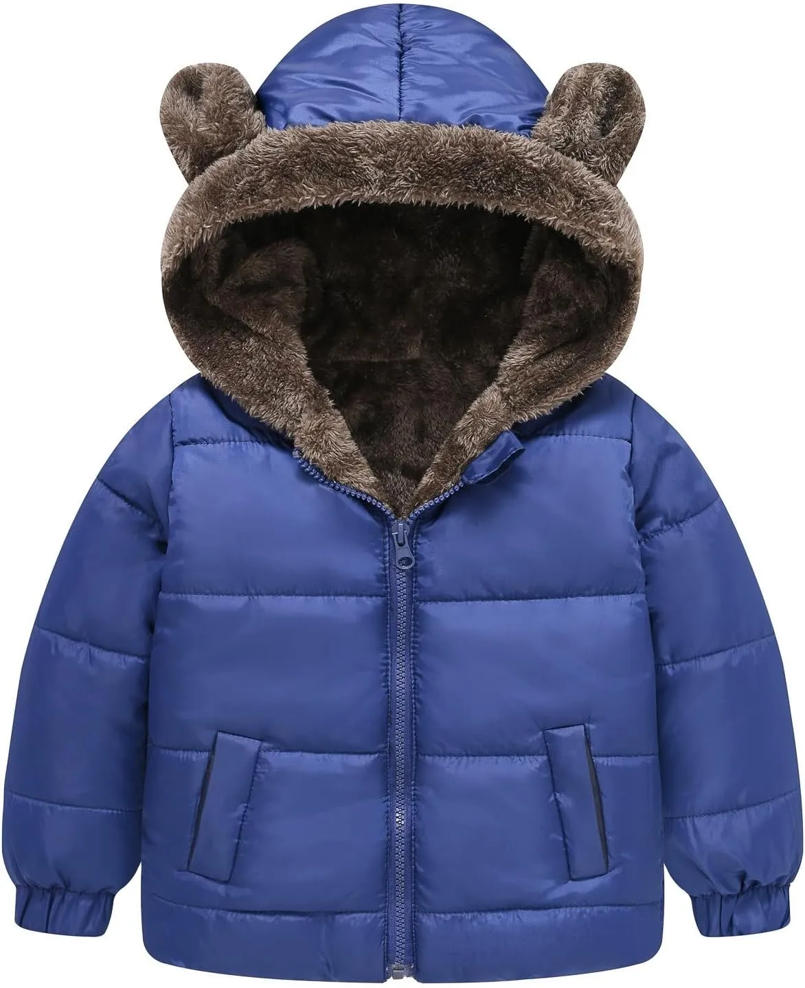 Toddler Baby Girls Boys Winter Fleece Jackets Zip Up Bear Ears Hooded Coat Cotton Warm Lined Padded Outwear Clothing