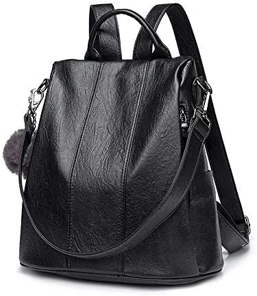 Travel Female Shoulder Bag, High-capacity Security Bag Wild Fashion Casual Soft Leather Backpack (Black)