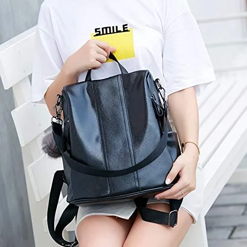 Travel Female Shoulder Bag, High-capacity Security Bag Wild Fashion Casual Soft Leather Backpack (Black)
