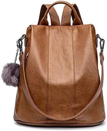 Travel Female Shoulder Bag, High-capacity Security Bag Wild Fashion Casual Soft Leather Backpack (Orange)