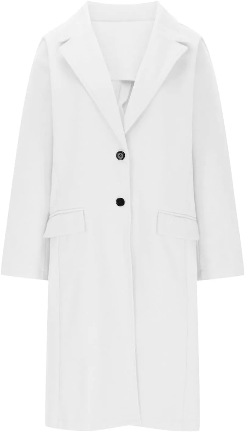 Trench Coat Women 2024 Elegant Lapel Button Down Blazer Casual Business Work Suit Jackets Long Windbreaker Pea Coat