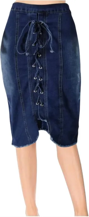 Trendy Tie Up Denim Skirt for Women Split High Waist Stretch Jean Midi Skirt Casual Slim Fit Long Pencil Skirt