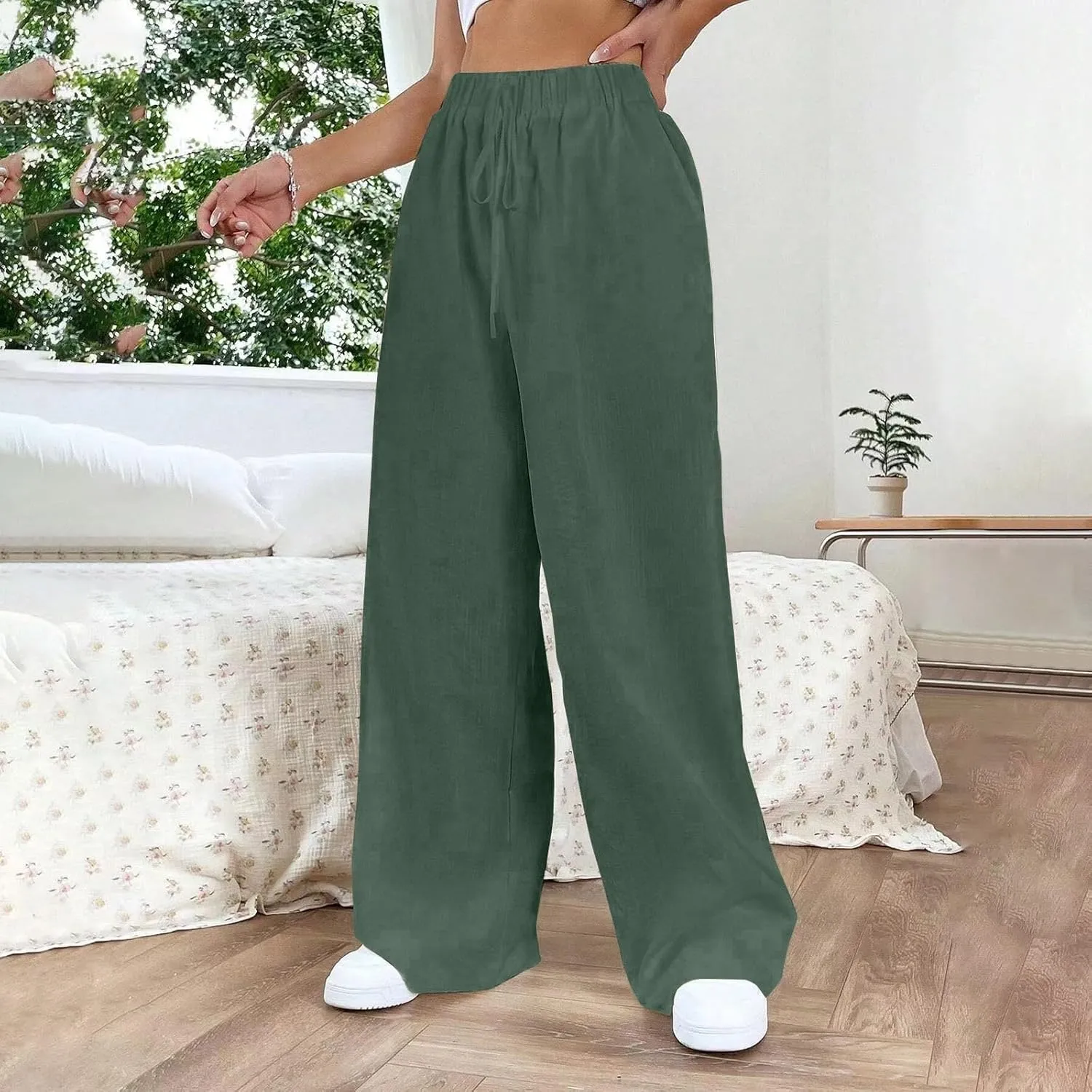 Trousers Pants for Women Vacation s Imitation Linen Pocket Strap Pants Linen Blend Pants