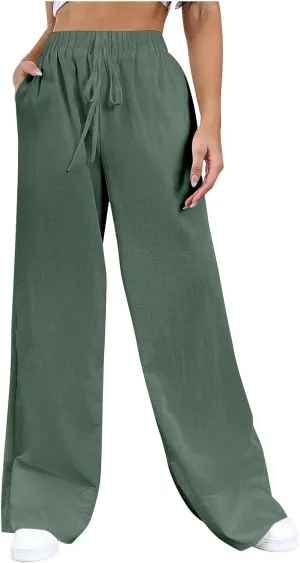 Trousers Pants for Women Vacation s Imitation Linen Pocket Strap Pants Linen Blend Pants