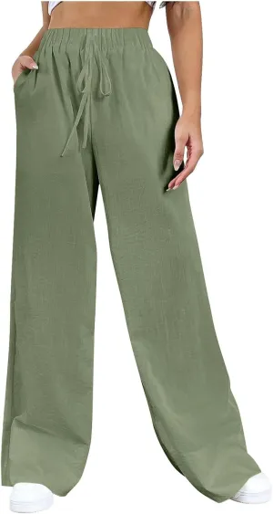 Trousers Pants for Women Vacation s Imitation Linen Pocket Strap Pants Linen Blend Pants