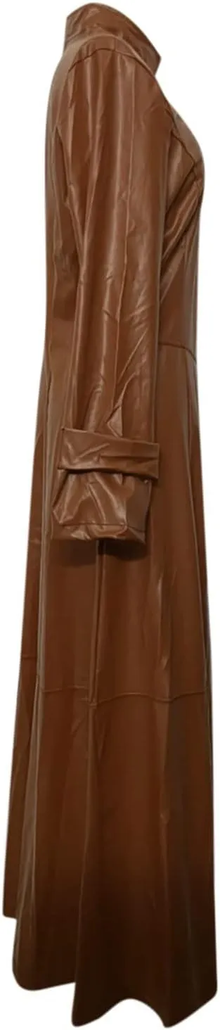 tuduoms Womens Faux Leather Trench Coat Fashion Sexy Zip Up Motocycle Long Jackets Windbreaker Slim Fit Maxi Winter Over Coat