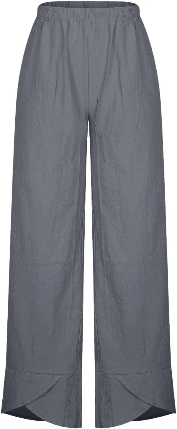 Tulip Hem Capri Pants for Women Wide Leg Cotton Linen Pants Summer Flowy Capris Casual Cropped Trousers with Pockets