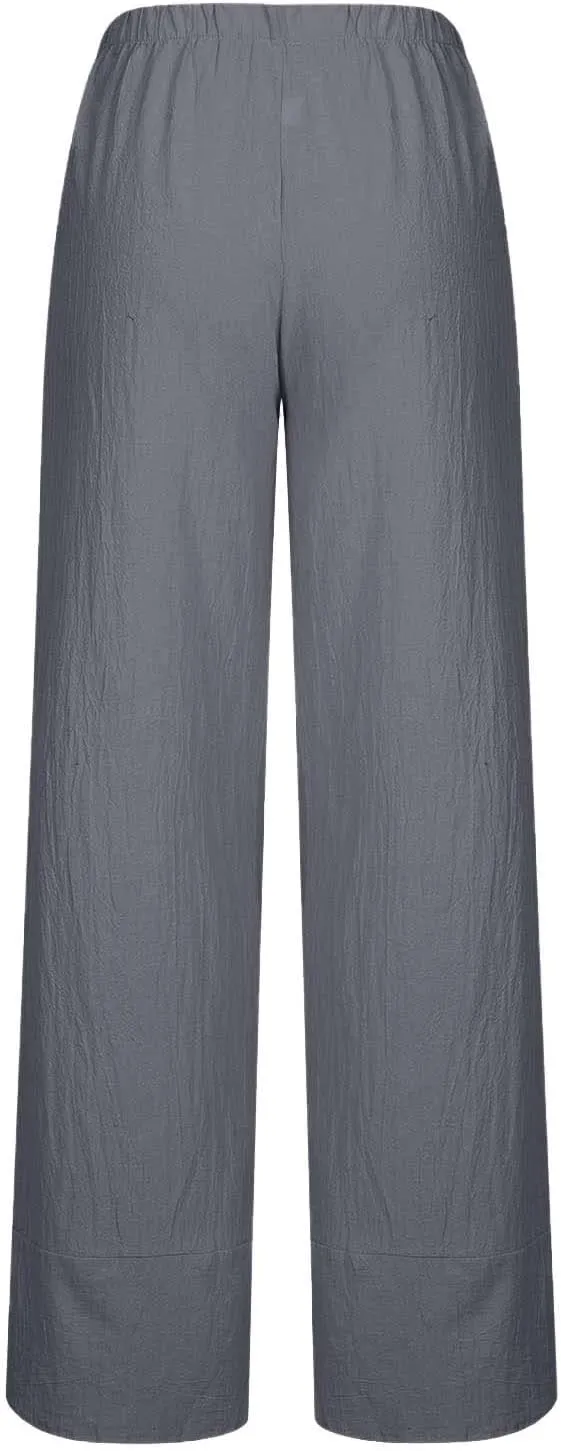 Tulip Hem Capri Pants for Women Wide Leg Cotton Linen Pants Summer Flowy Capris Casual Cropped Trousers with Pockets