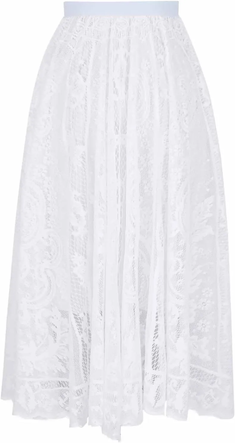 Tutu A-Line Layered Mesh Midi Skirt Long Tulle Skirt Layered Flowy Fairy Sparkle Party Mesh Tea Hem Skirts for Women
