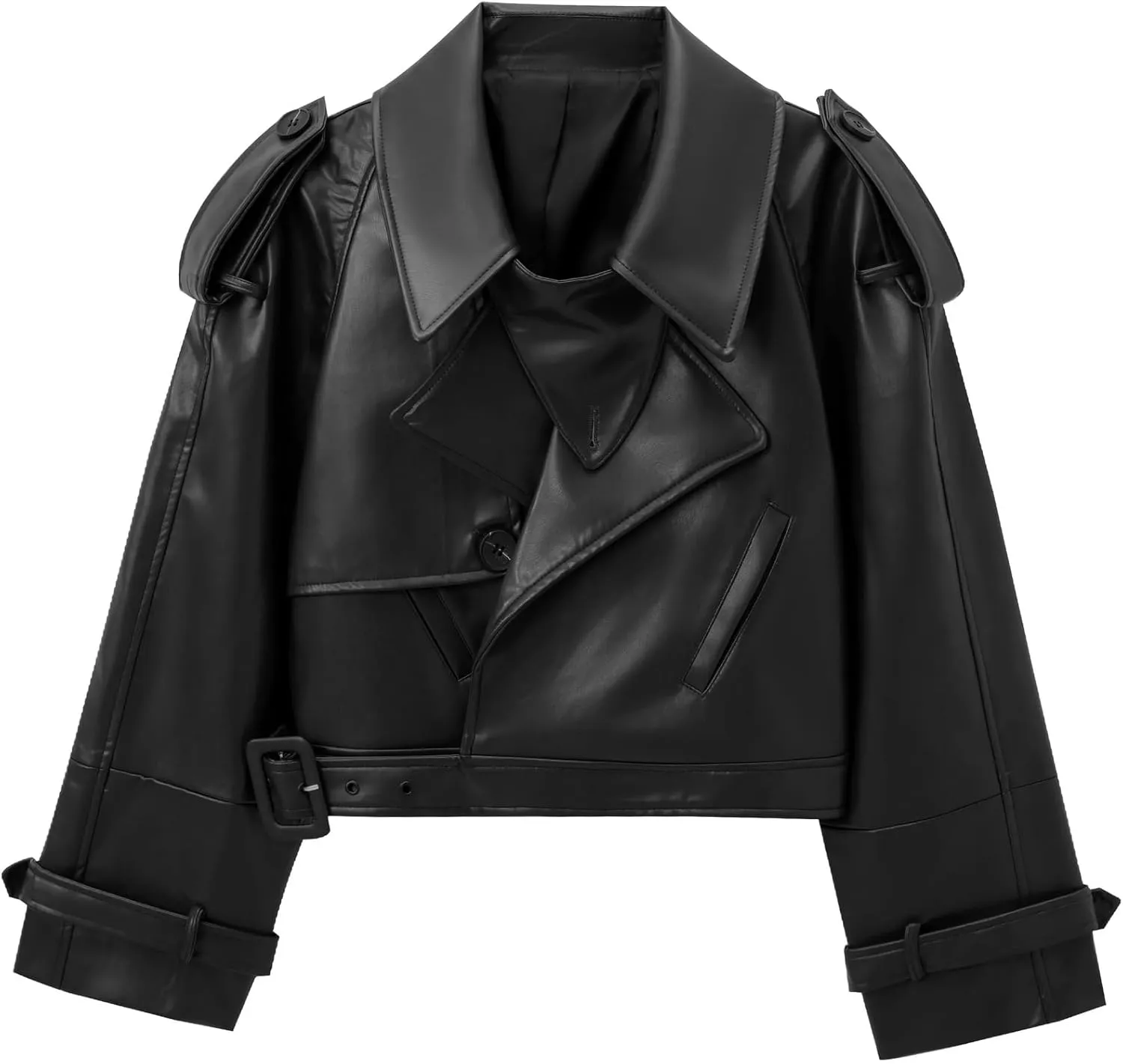 utcoco Women's Cropped Faux Leather Motorcycle Jacket Oversized PU Coat Outerwear 2024 Fall Fashion Clothes
