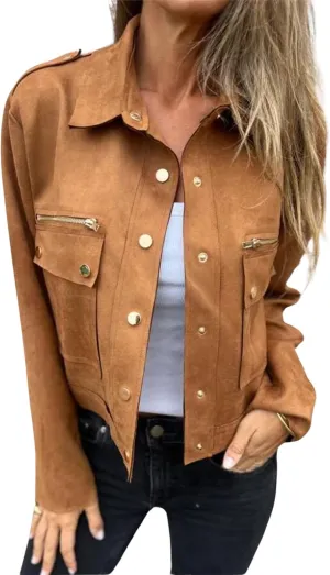 utcoco Womens Cropped Suede Leather Jacket Fashion Motorcycle Bomber Jackets Fall Winter Coats for Women 2025