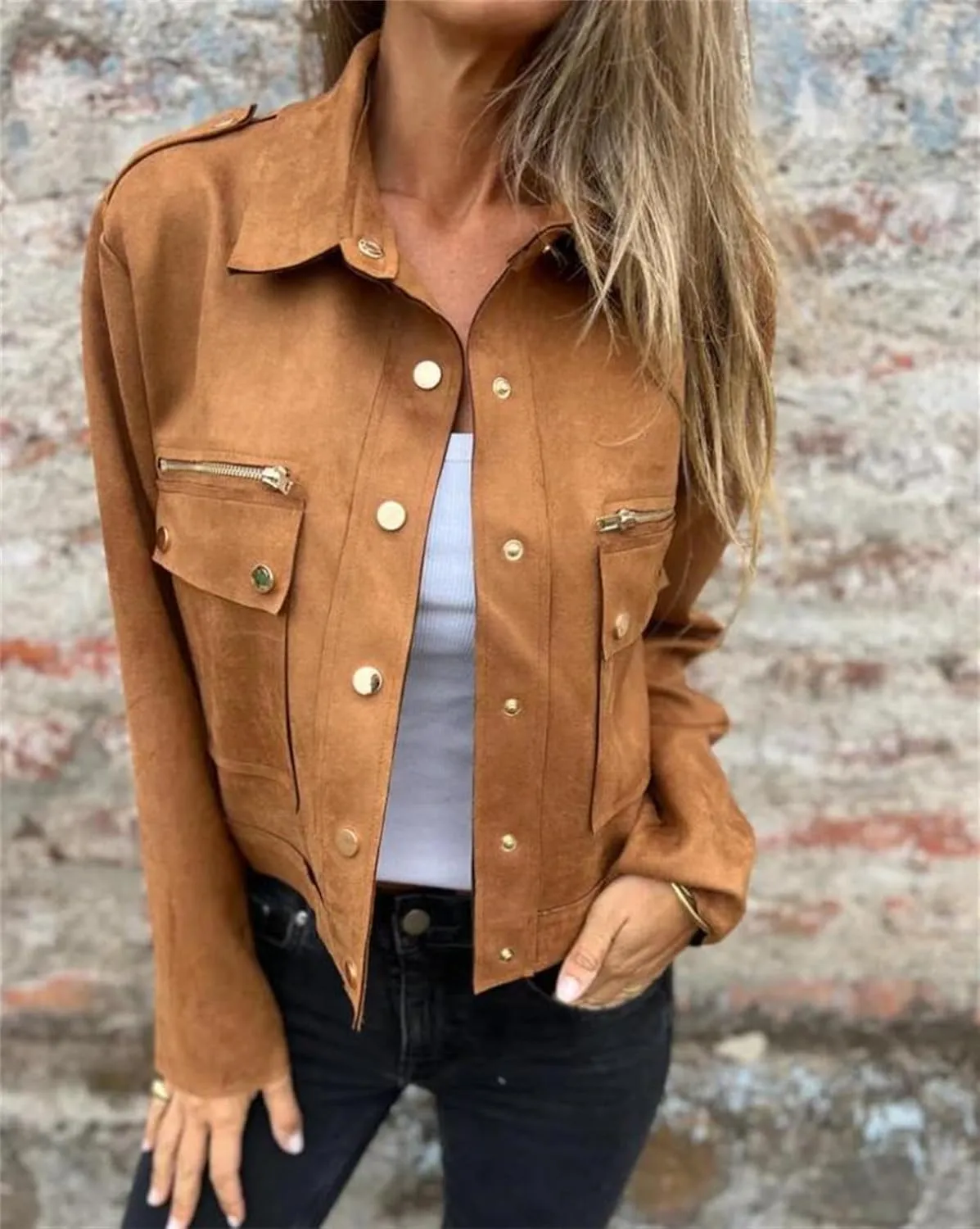 utcoco Womens Cropped Suede Leather Jacket Fashion Motorcycle Bomber Jackets Fall Winter Coats for Women 2025