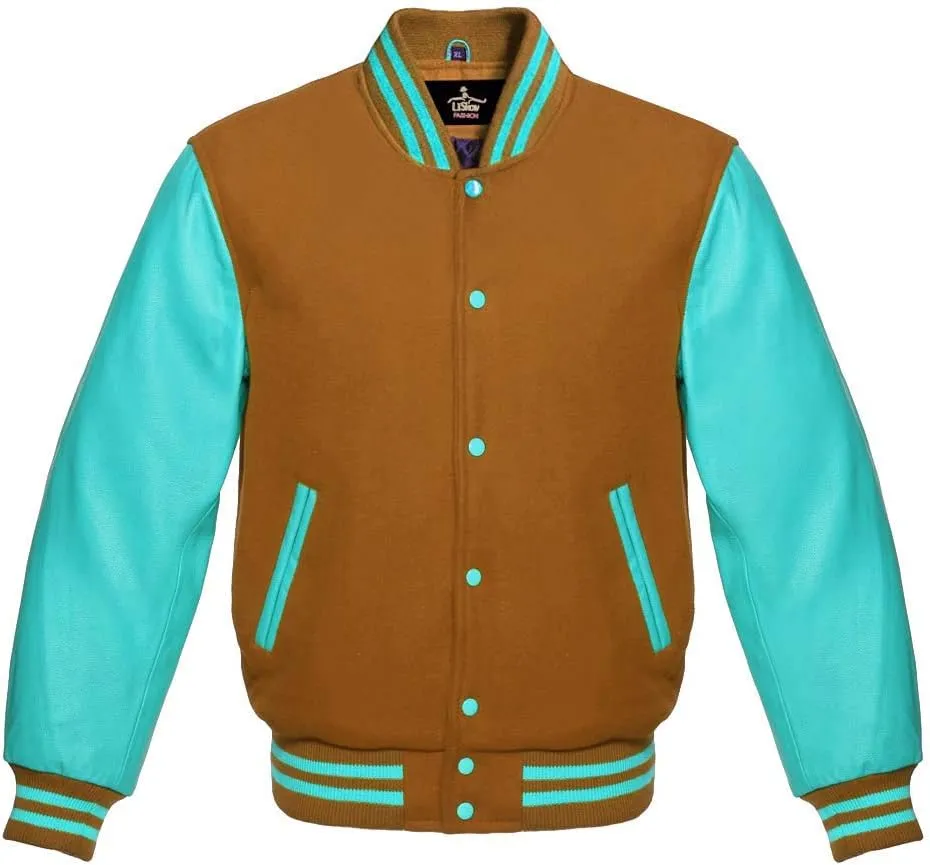 Varsity Jacket Baseball Letterman Bomber School Collage Premium Wool & Tiffany Genuine leather sleeves