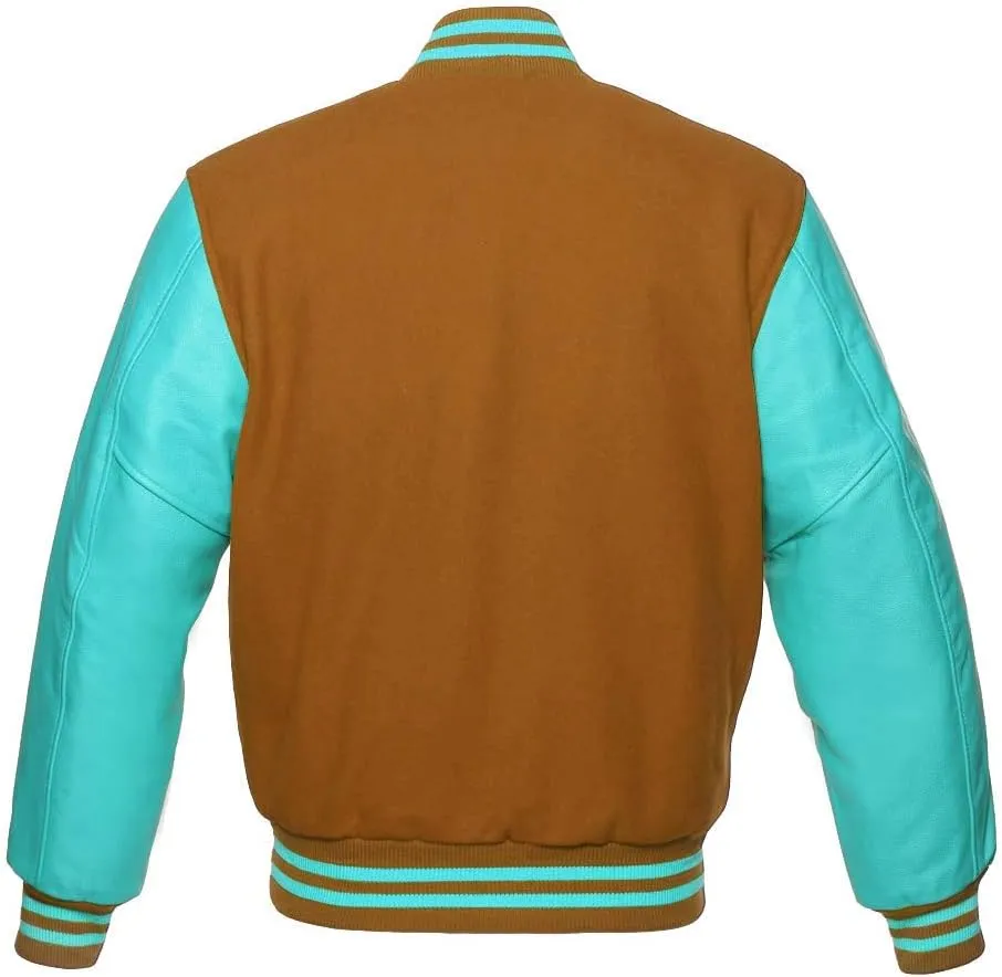 Varsity Jacket Baseball Letterman Bomber School Collage Premium Wool & Tiffany Genuine leather sleeves