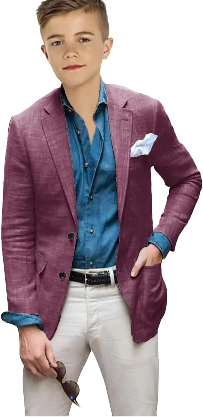 VENNYNG Boys Linen Blazer Slim Fit Suit Jacket Lightweight Summer Beach Wedding Kids Casual Party Children