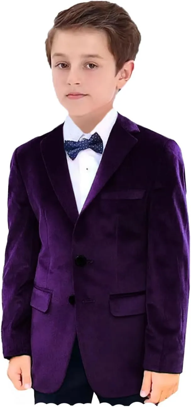 VENNYNG Boys Velvet Suit Blazer Two Button Slim Fit Formal Sports Coats Tuxedo Jacket for Kids Wedding