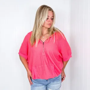 Weekend Getaway Vintage Washed Waffle Thermal Short Sleeve Half Zip Up Hoodie in 2 Colors