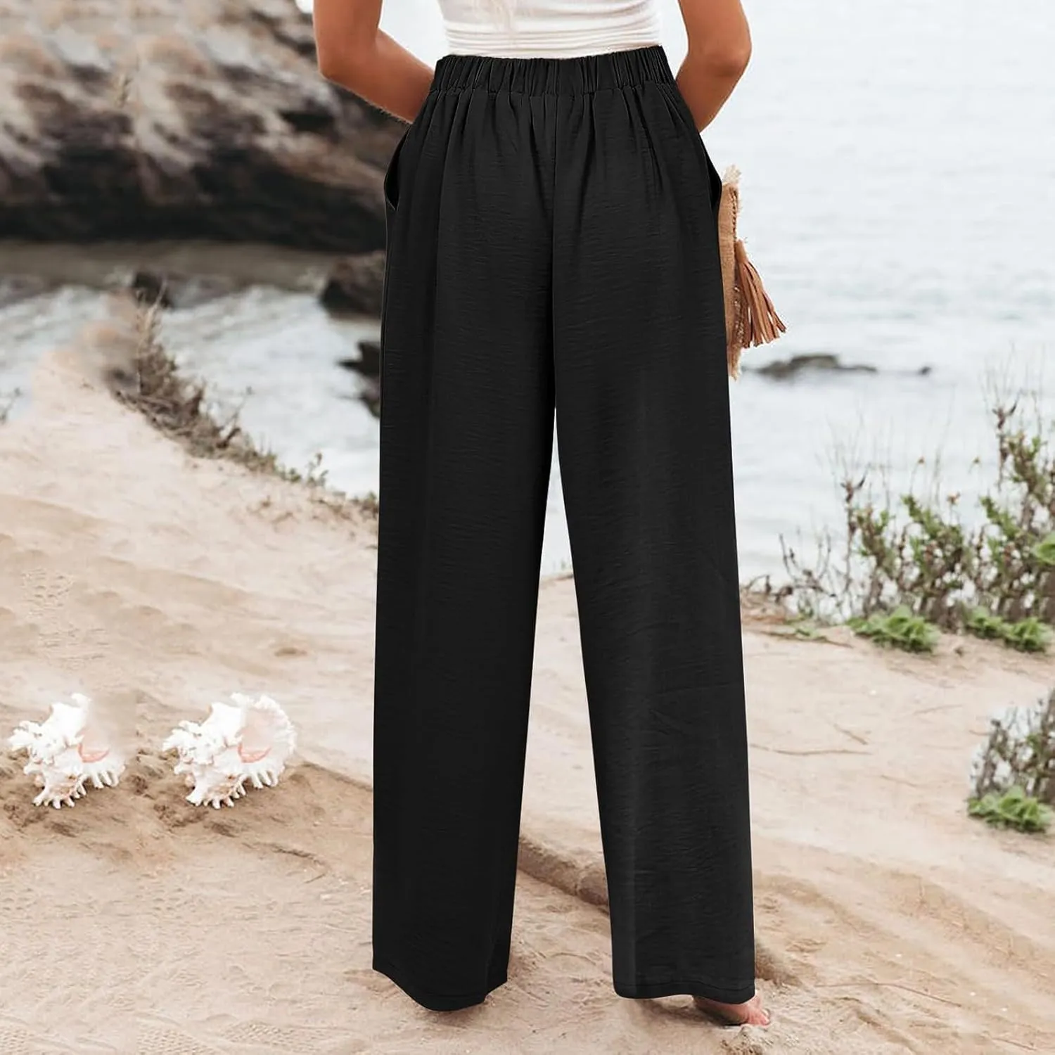 Wide Leg Dress Pants Women Business Casual High Waisted Pants Office Button Down Pleated Work Trousers with Pockets