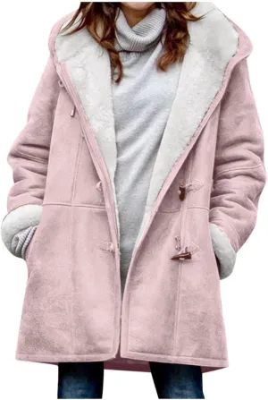 Winter Coats for Women 2024 Plus Size Warm Sherpa Lined Fleece Jacket Hoodies Horn Button Fleece Thicken Coat