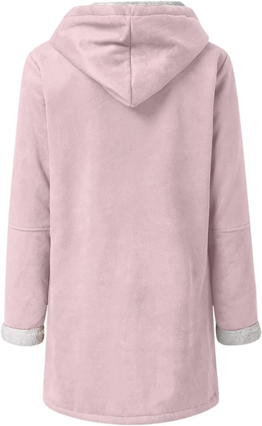 Winter Coats for Women 2024 Plus Size Warm Sherpa Lined Fleece Jacket Hoodies Horn Button Fleece Thicken Coat