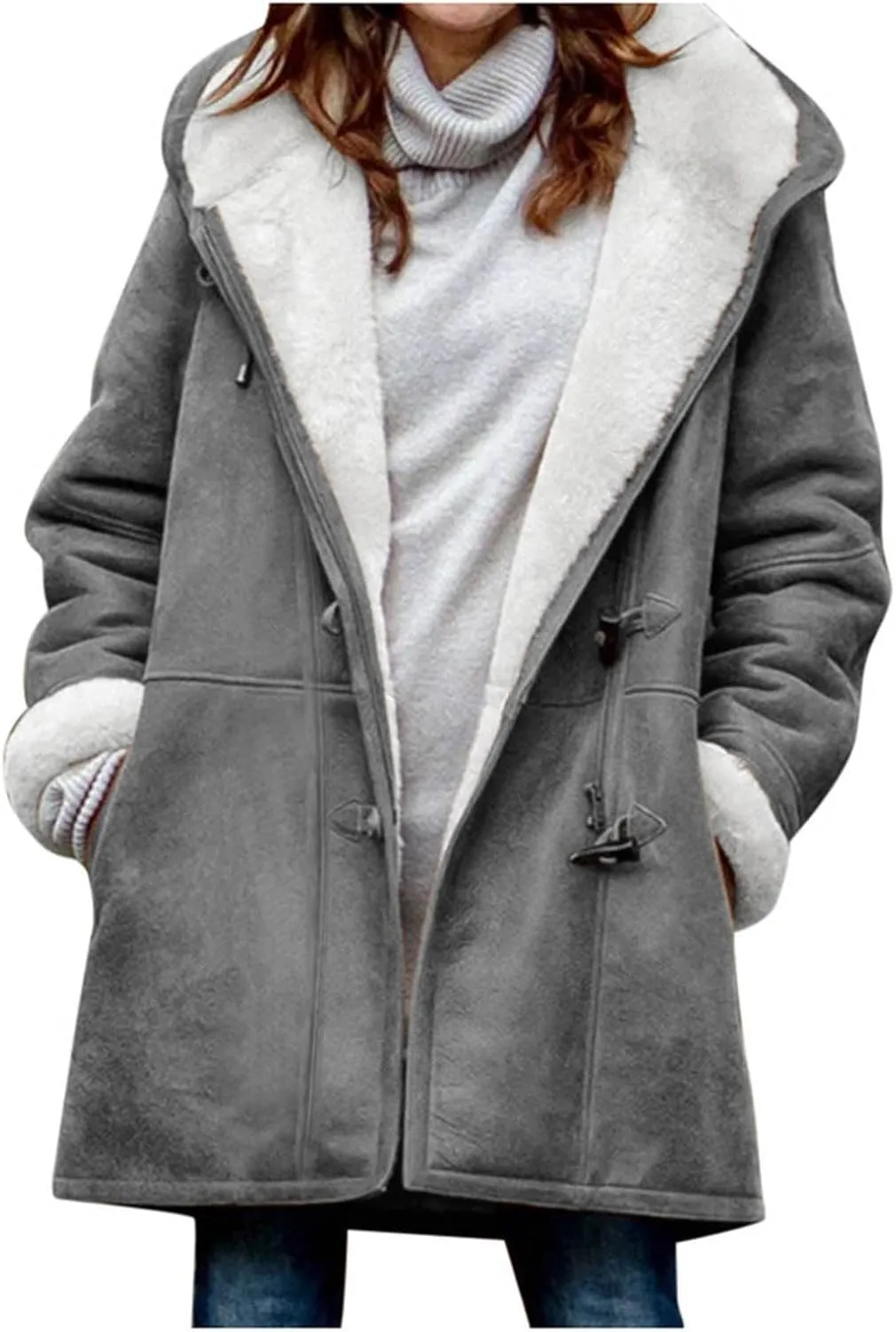 Winter Coats for Women 2024 Plus Size Warm Sherpa Lined Fleece Jacket Hoodies Horn Button Fleece Thicken Coat