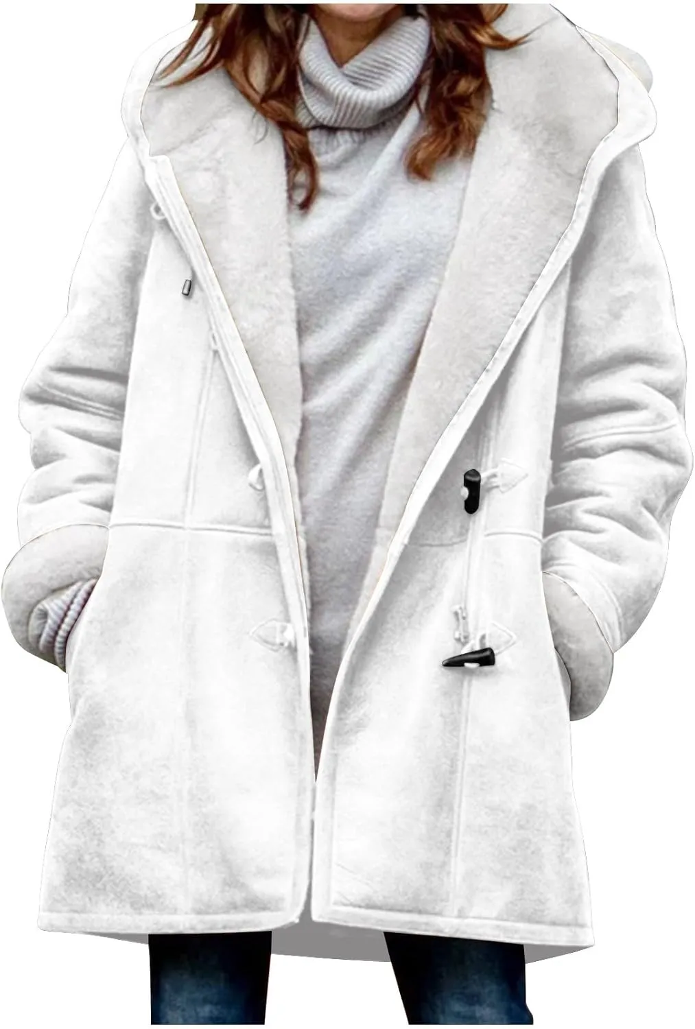 Winter Coats for Women 2024 Plus Size Warm Sherpa Lined Fleece Jacket Hoodies Horn Button Fleece Thicken Coat