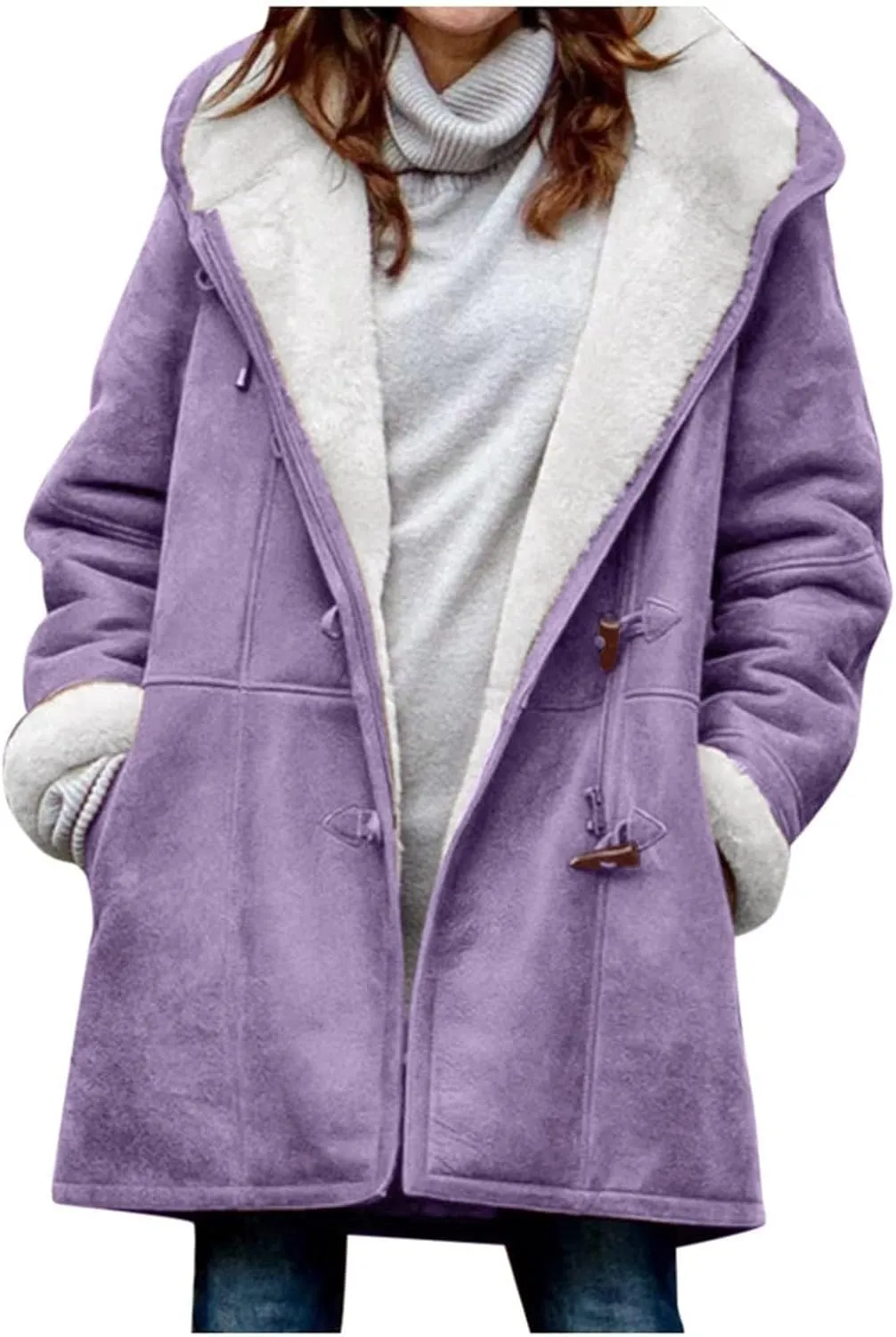 Winter Coats for Women 2024 Plus Size Warm Sherpa Lined Fleece Jacket Hoodies Horn Button Fleece Thicken Coat