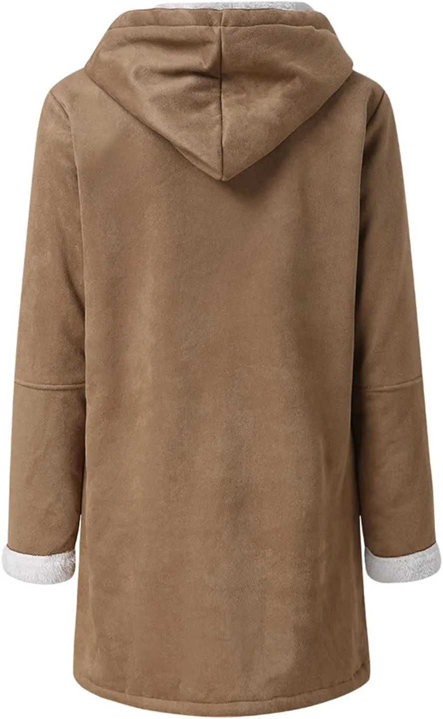 Winter Coats for Women 2024 Plus Size Warm Sherpa Lined Fleece Jacket Hoodies Horn Button Fleece Thicken Coat