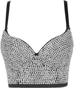 Women Beaded Bra Fashion Camisole Outerwear Diamond Tube Top