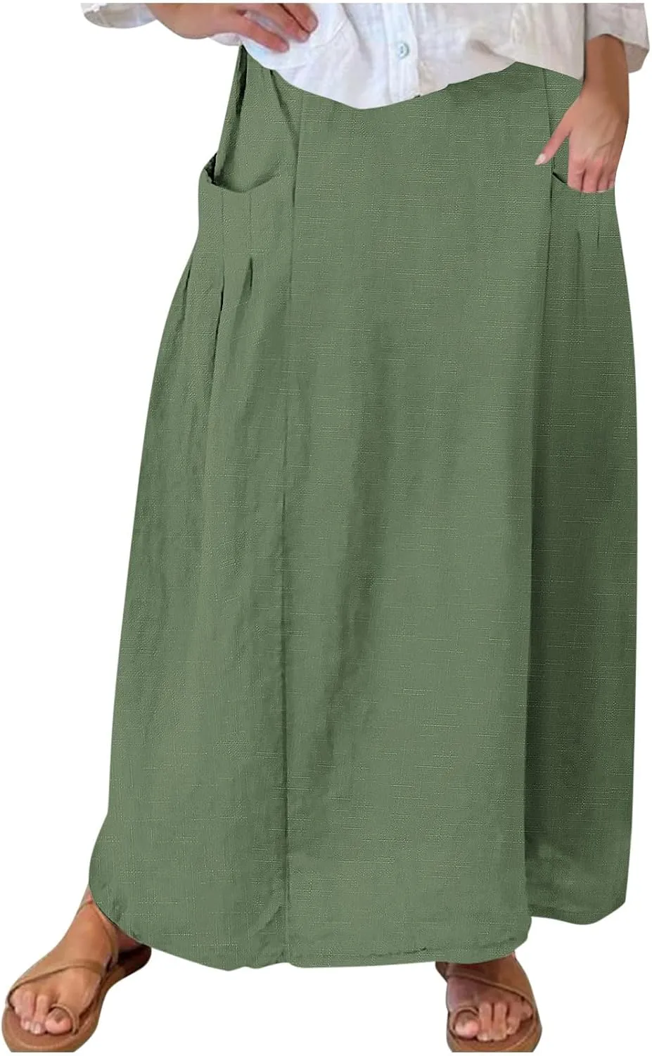 Women Casual Elastic High Waist Long Maxi Skirts Stretch Lightweight Plus Size Knee Length Skirt Summer Beach Dress