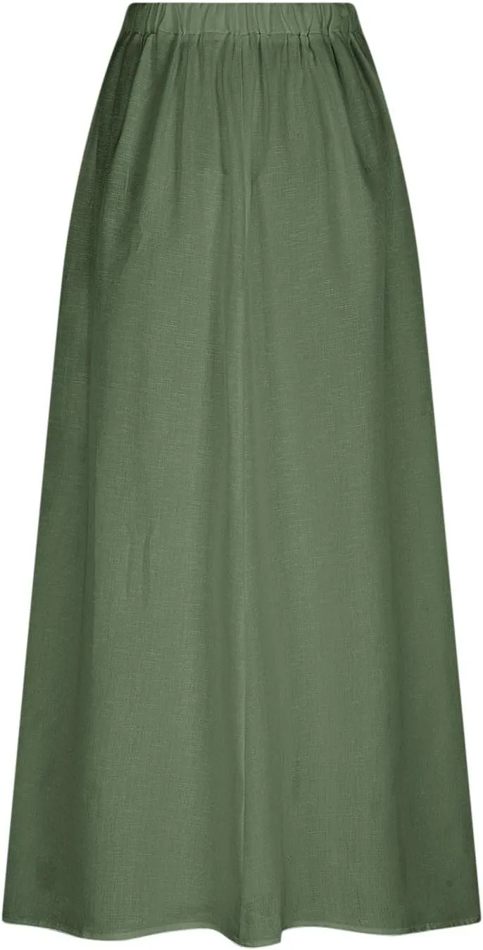 Women Casual Elastic High Waist Long Maxi Skirts Stretch Lightweight Plus Size Knee Length Skirt Summer Beach Dress