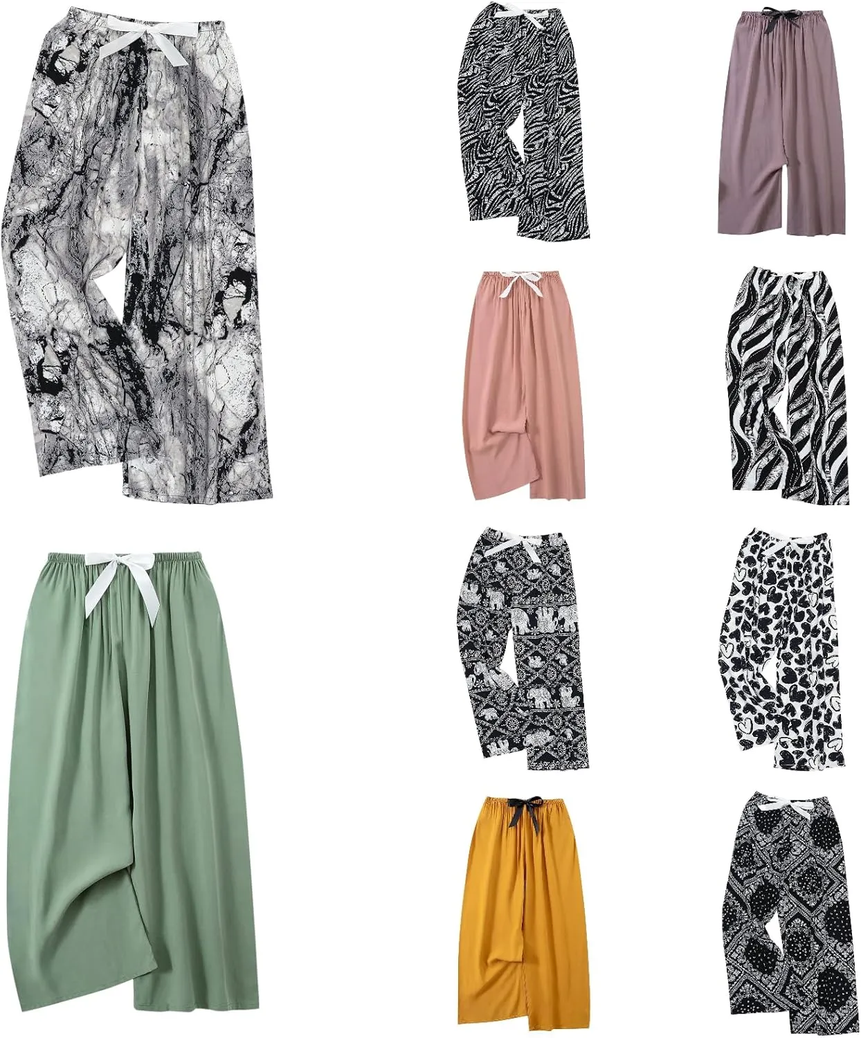 Women Casual High Waist Wide Leg Pants Summer Floral Print Boho Long Palazzo Pants Loose fit Comfy Lounge Beach Trousers