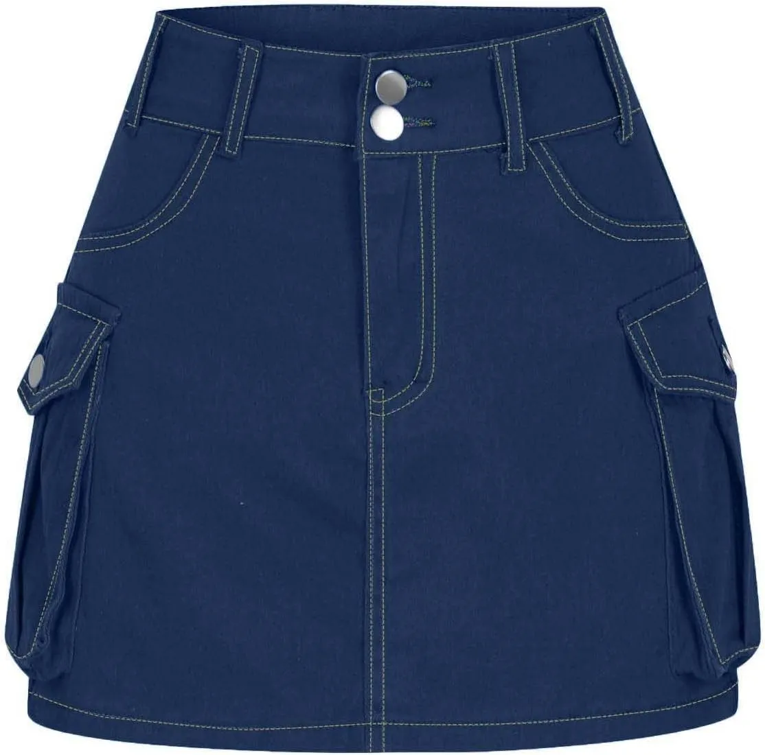 Women Denim Cargo Skirt High Waist Button Bodycon Mini Skirts Sexy Y2K Flap Pockets Skirts Summer Jeans Skirts