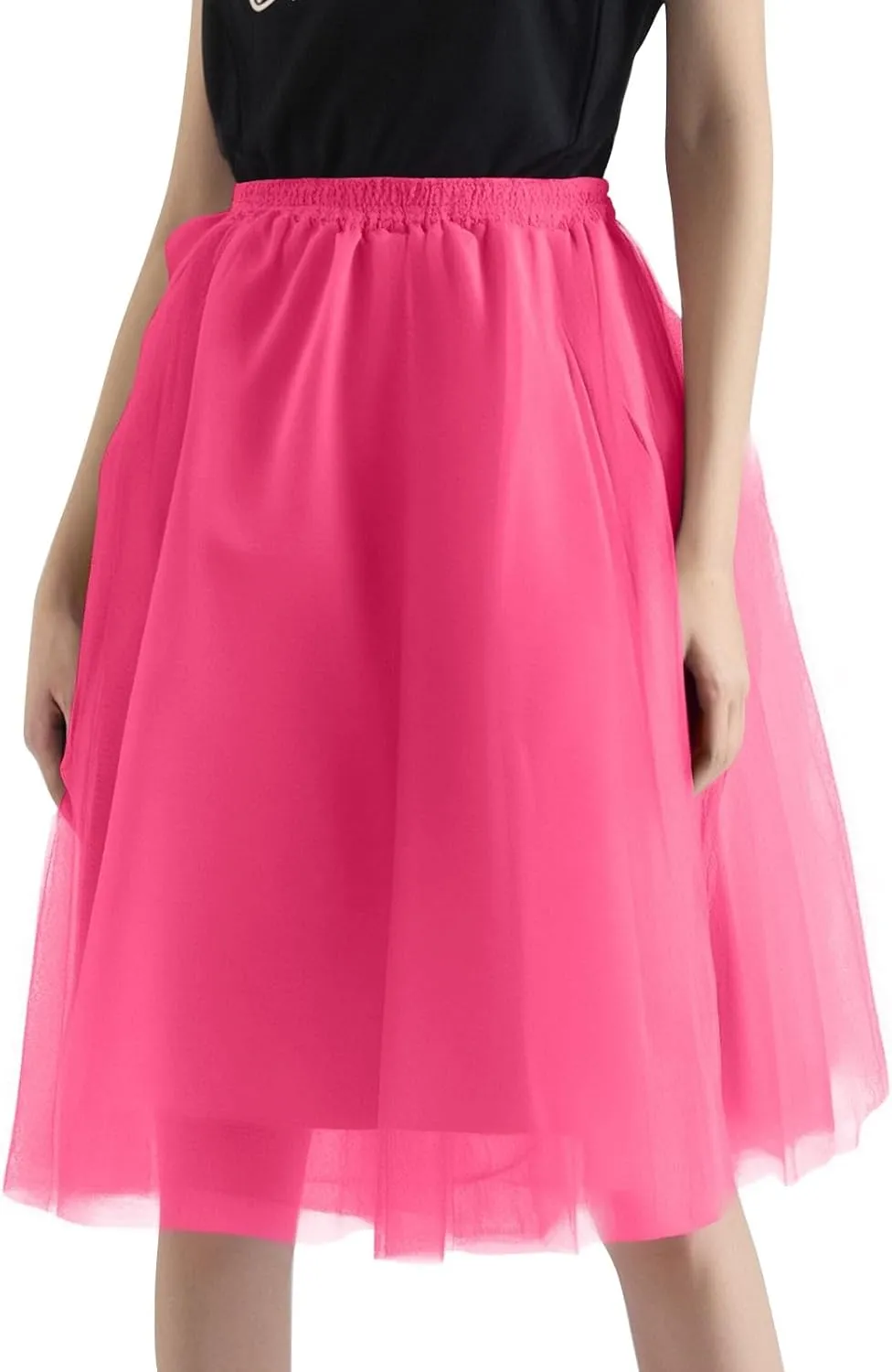 Women Elastic Ruffle Underskirts for Cosplay Tutu Skirt A-Line Tulle Party Midi Skirt Elegant Lightweight Petticoat
