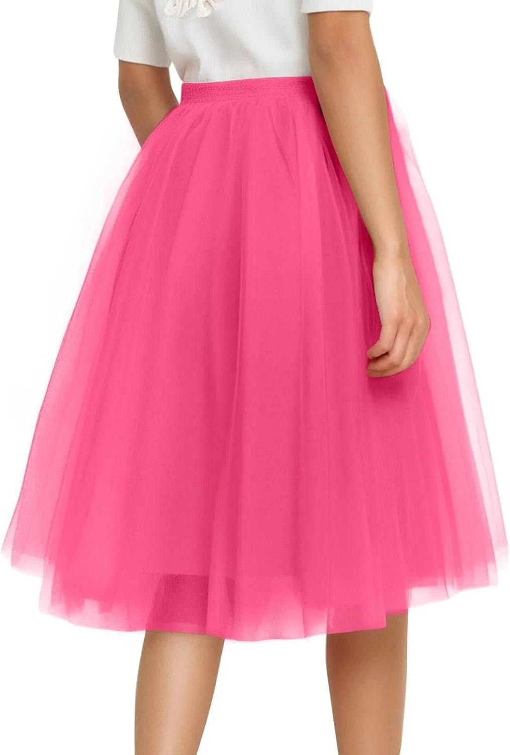 Women Elastic Ruffle Underskirts for Cosplay Tutu Skirt A-Line Tulle Party Midi Skirt Elegant Lightweight Petticoat