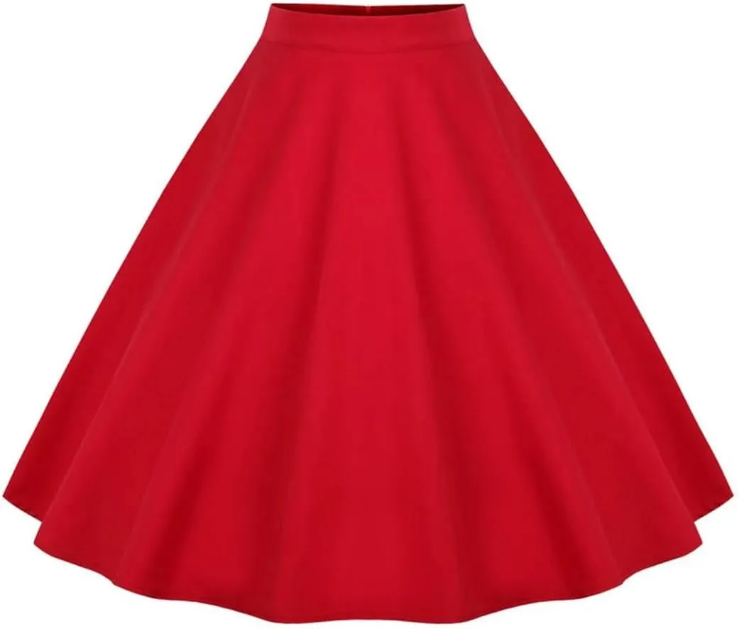 Women Elegant Flower Print Skirts Floral Pleated Black Red Pin Up High Waist Vintage Skirt