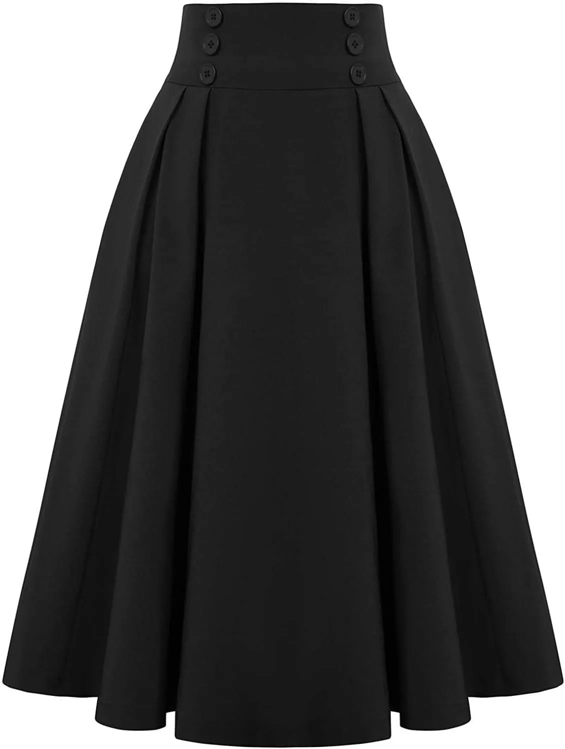 Women Flared A-Line Midi Skirt High Waist Vintage Swing Pleated Pull On Long Skirts