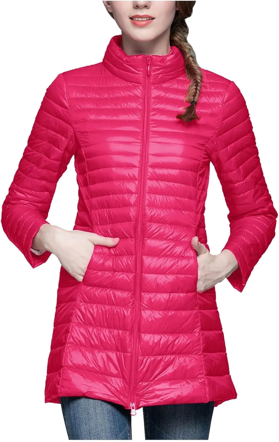 Women Fluffy Quilted Jackets Padded Jacket Winter Coat Casual Padded Coat Heated Jacket Oversized 2024 Fleece Jacket Mid Length Skimpy with Hood Slimming Trendy Warm Warmth Tops for Women
