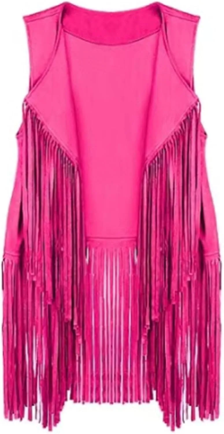 Women Fringe Vest 70S Hippie Faux Suede Open-Front Vintage Vest Sleeveless Tassel Cardigan Waistcoat Western Jacket