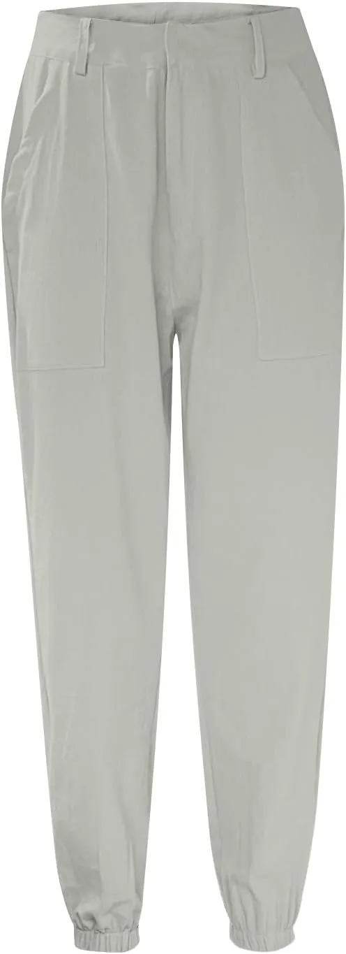 Women Linen Capris Pants 2025 Summer Casual Pant Vacation Bermuda Pants Palazzo Trousers with Pockets